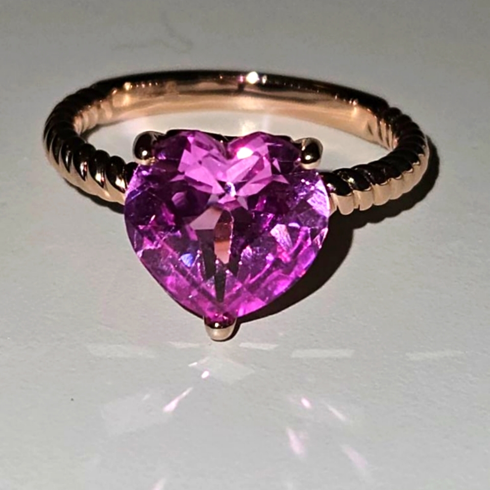 STERLING SILVER 14K GOLD PLATED BRILLIANCE FINE JEWELRY CREATED PINK SAPPHIRE RI